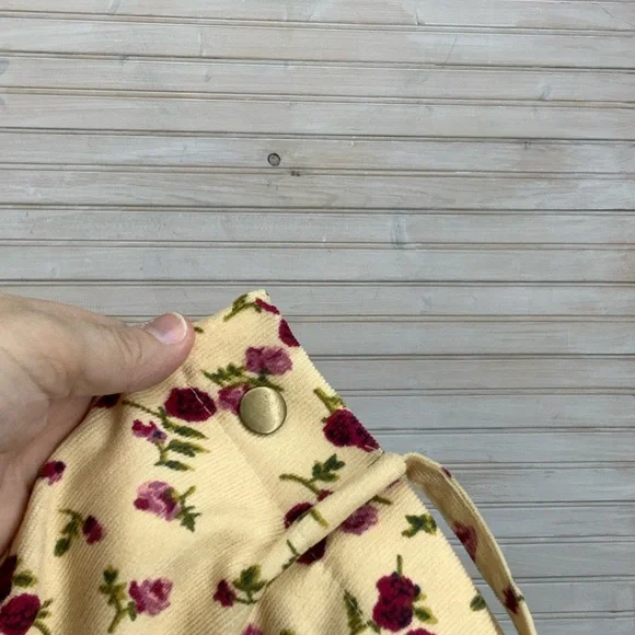 Lightweight Creamy Gold & Pink Floral Corduroy Tote Bag - Picture 5 of 10